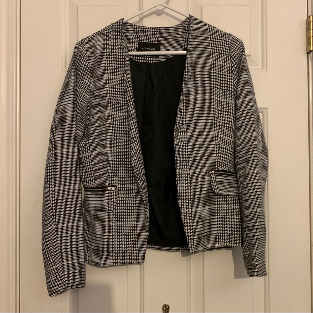 Plaid Black and White Blazer